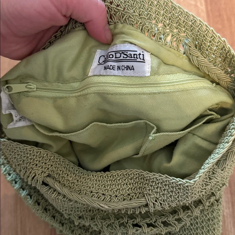 VTG  90’s Y2K Drawstring Backpack Purse Summer Crochet Carlo D'Santi Lime Green